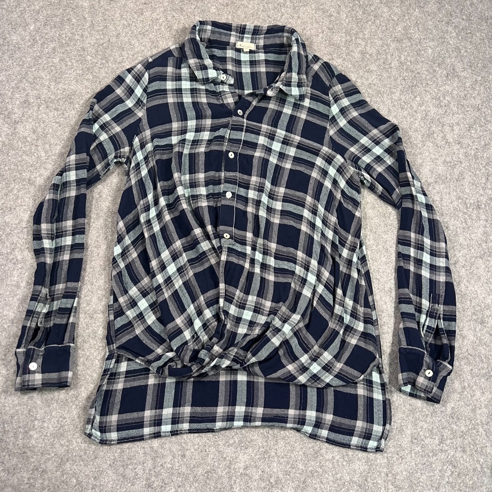 Mod-O-Doc Navy Blue Plaid Long Sleeve Button Up Tunic Top Women's Size‎ Medium